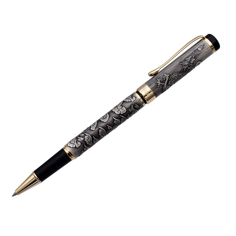 Jinhao 5000 Vintage Luxurious Metal Rollerball Pen Beautiful Dragon Texture Carving, Gray Color Ink Pen for Office Business