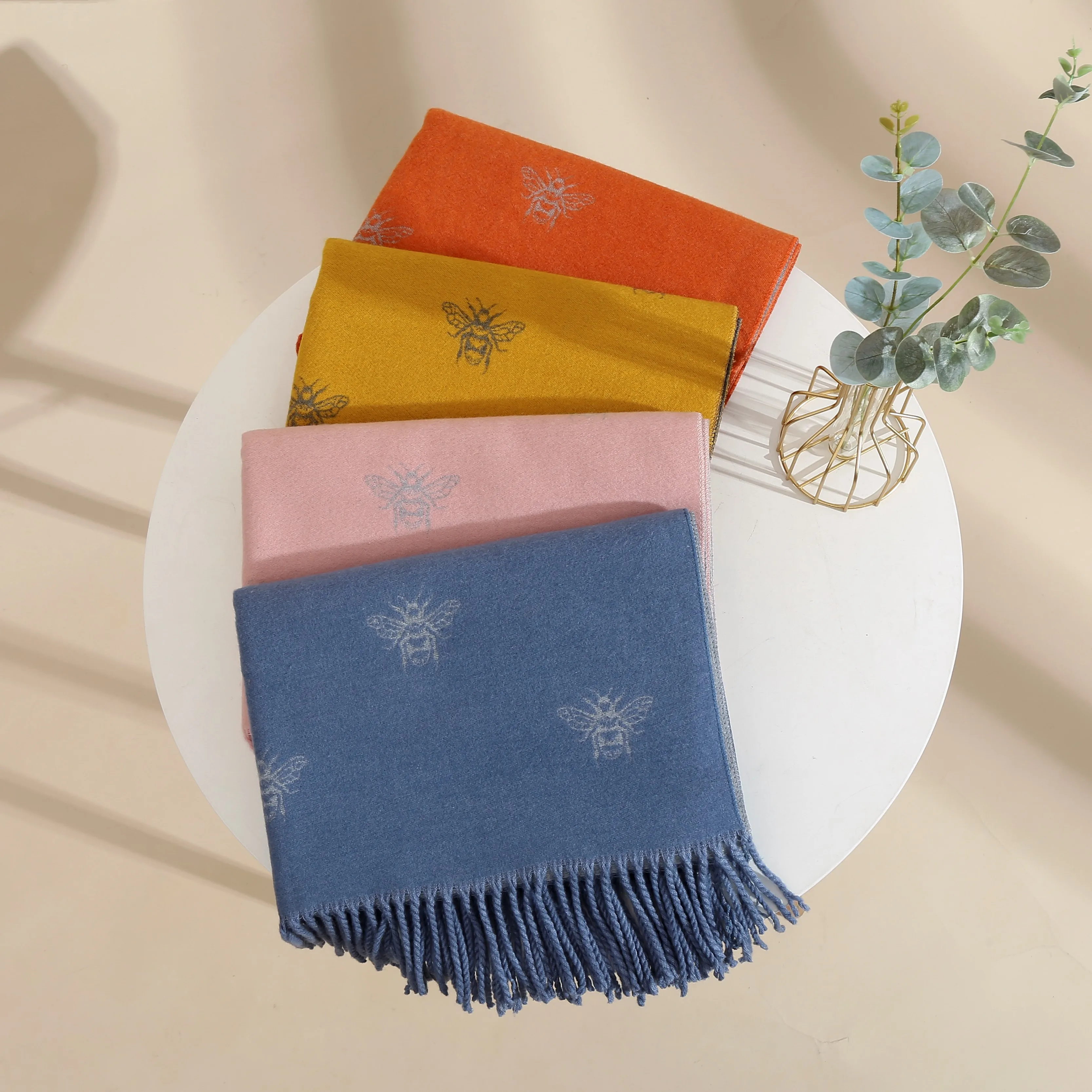 Manufacturer new oversize winter scarves shawls women fancy flower pattern warm thick pashmina scarf double side cashmere shawls