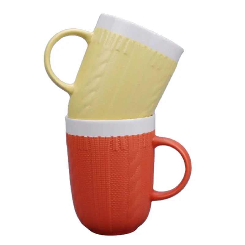 New product stoneware sweater wool embossed knitted big ceramic mug