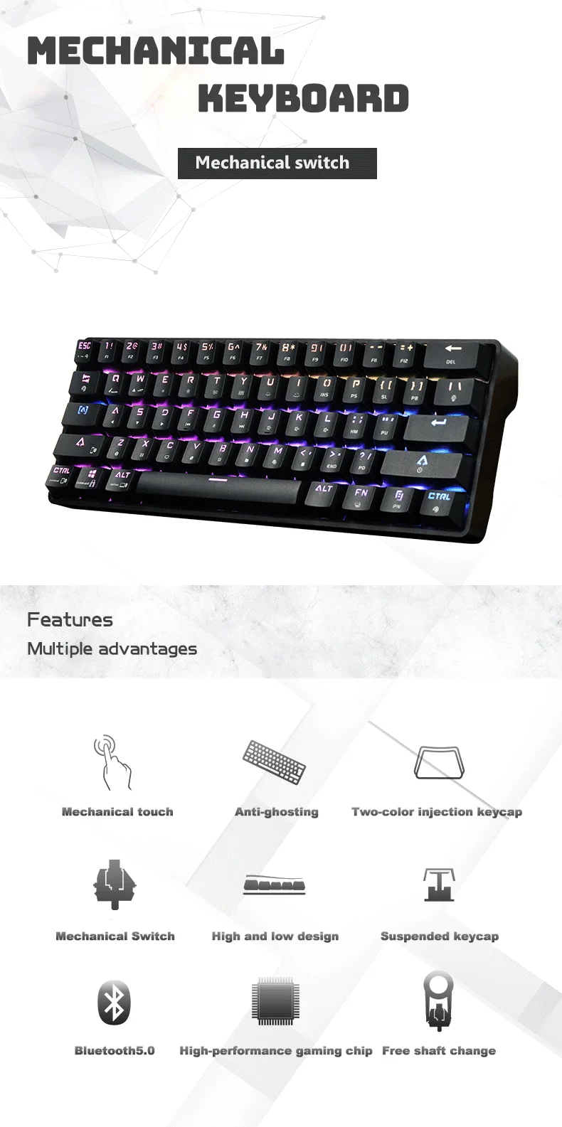  Беспроводная игровая клавиатура RGB Механическая 61 клавиша вишня MX Переключатель линейное действие синий красный коричневый черный переключатель для PC Gamer