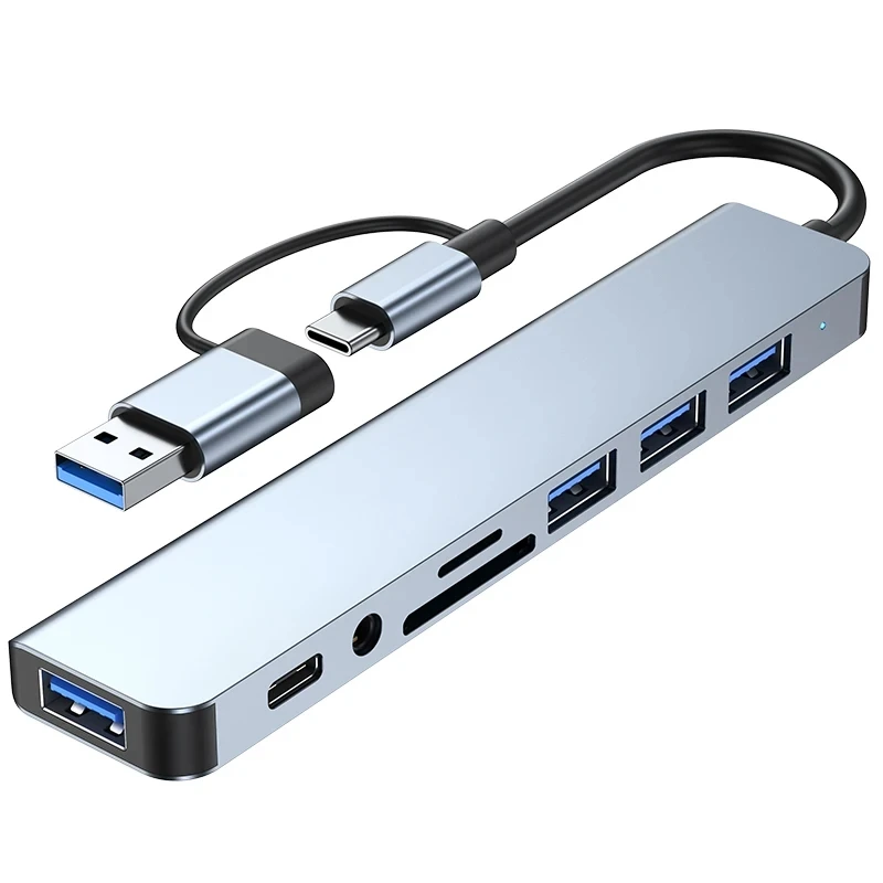 Most Cost-effective 8 IN 1 Data Transfer USB C Hub Docking Station Type C Aluminum USB Hub for MacBook Air Dell Lenovo Computer