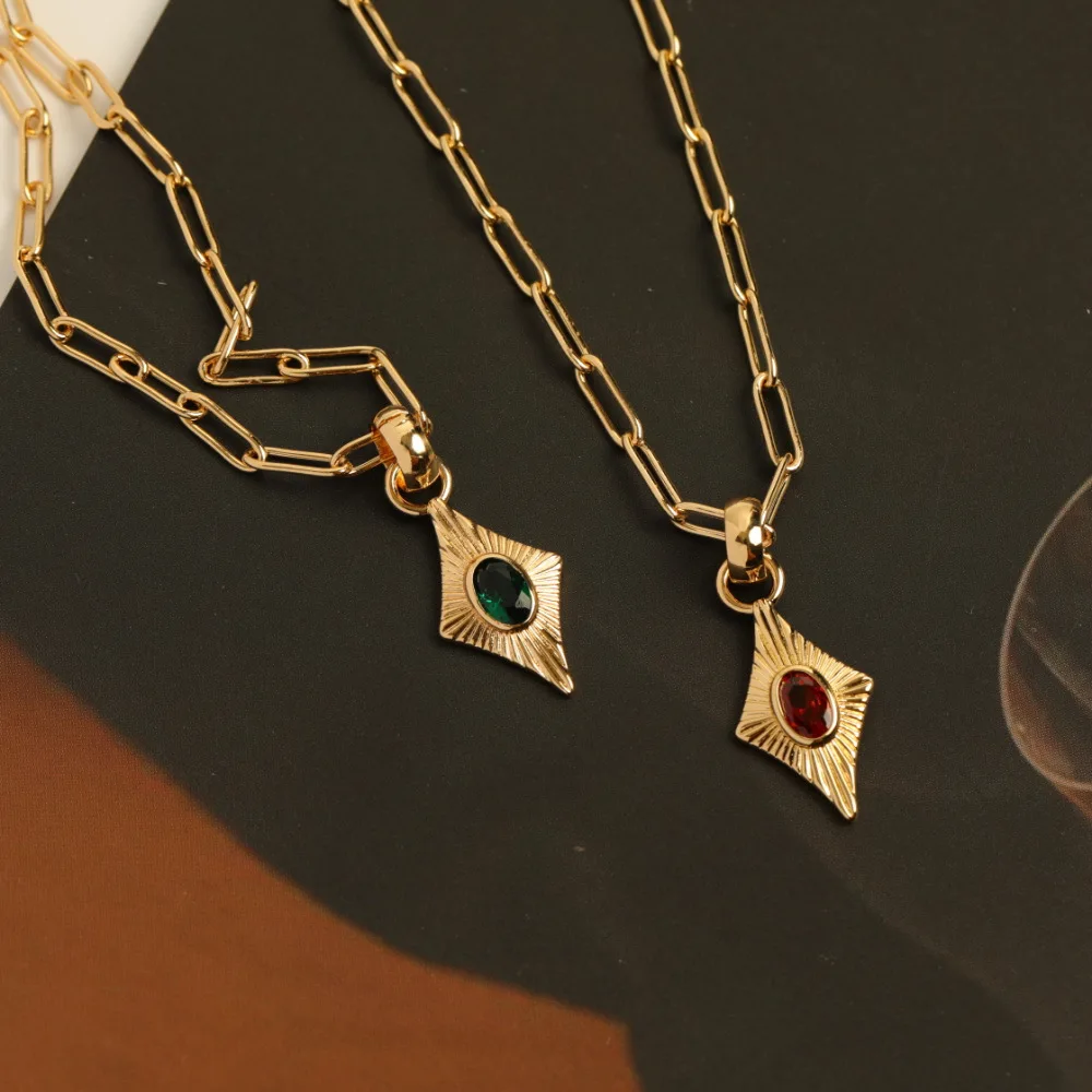 French style vintage geometric diamond-shaped gem pendant necklace boutique jewelry