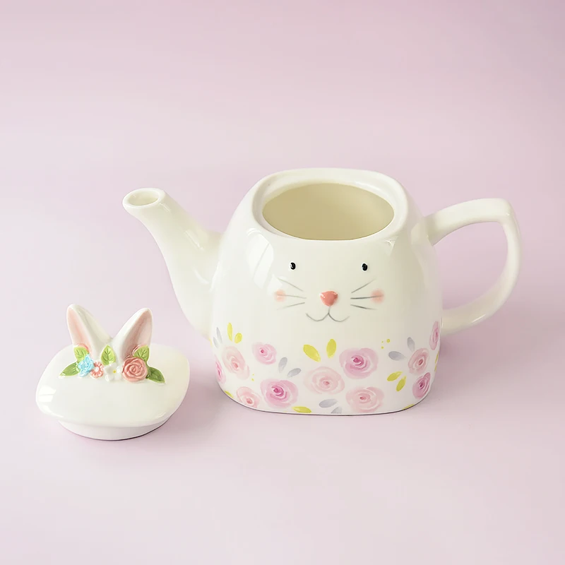
Bunny shape teapot rose design novelty porcelain 