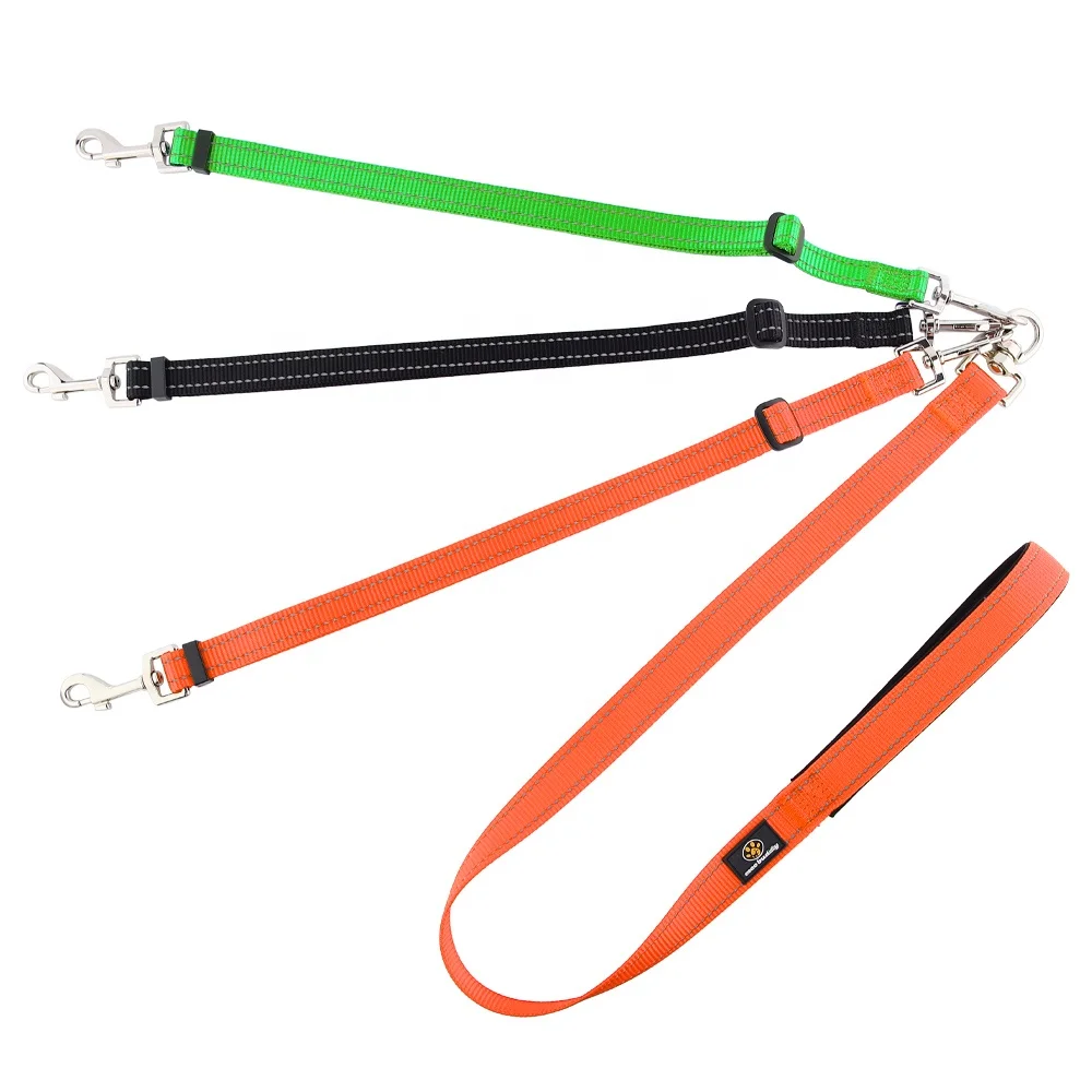 Hot Sales Custom Pet Dog Leash Reflective Strip Design 3 Traction Head Nylon Dog Leash Easy Control 3 Dogs