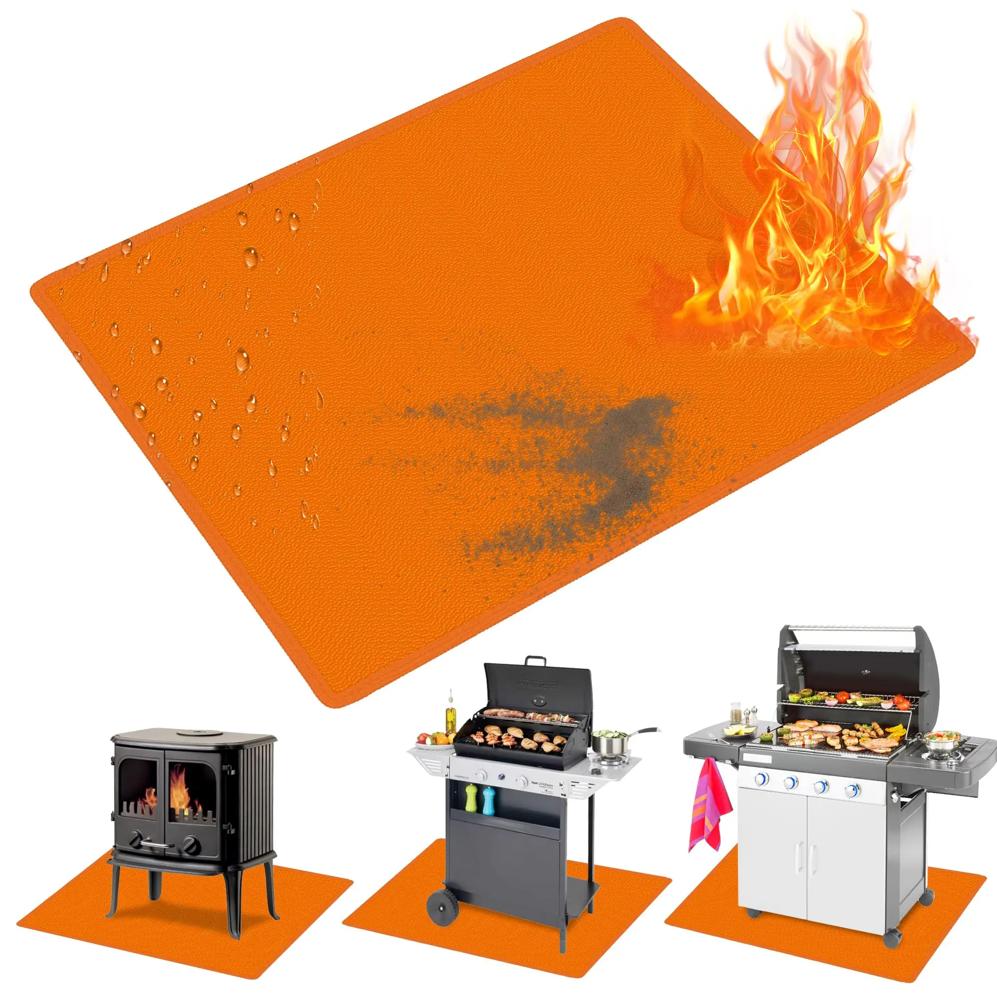 Under Grill Mat Outdoor Grill Indoor Fireplace Oil-Proof Waterproof BBQ Protective Mat Fire Pit Mat for Decks and Patio