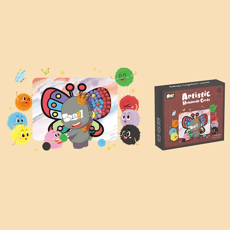 2022 New Diy Funny Handmade Card Color Hair Ball Handmade Sticky Painting Educational Toy For Kids