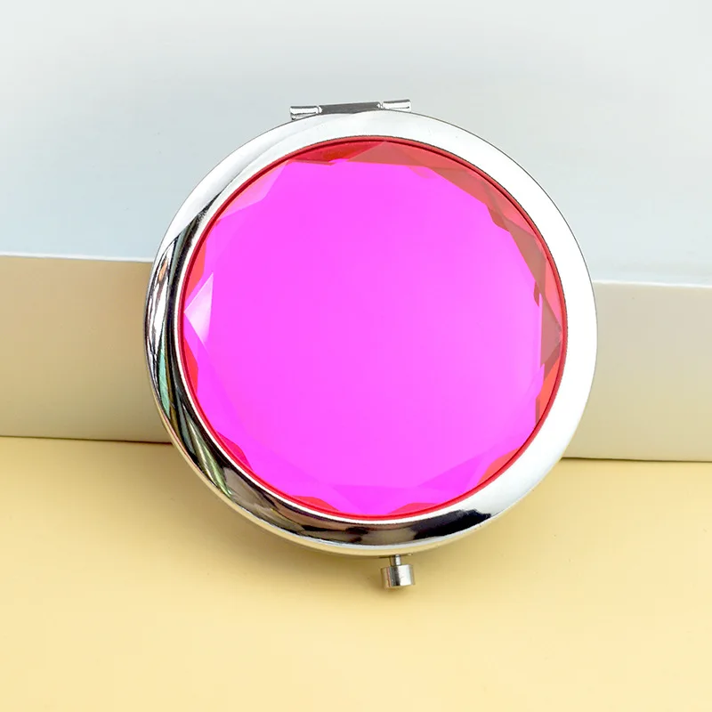 YUE Wholesale Customized LOGO Makeup Mirror Portable Small Metal Mirror Double-sided Folding Crystal Make-up Mirror