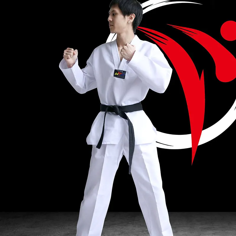 White Taekwondo Uniform Training Martial Arts Suits Embroidery Uniforms Poomsae Dobok WTF Approved Size 110-180