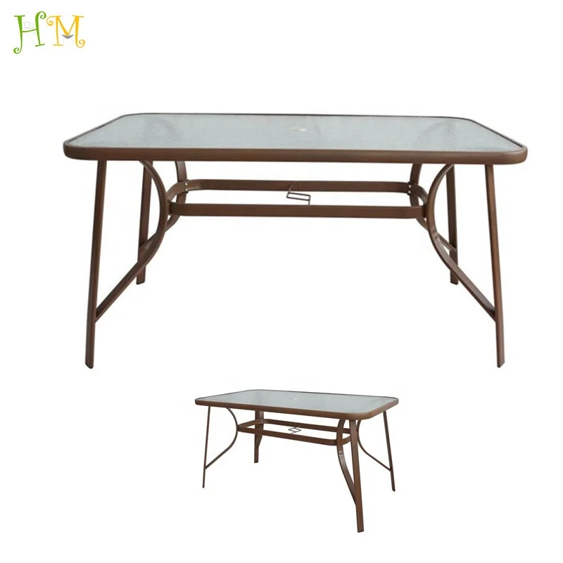 Patio Rectangular Tempered Glass Dining Table Set 150X90CM Big Size For 6Pcs Seat