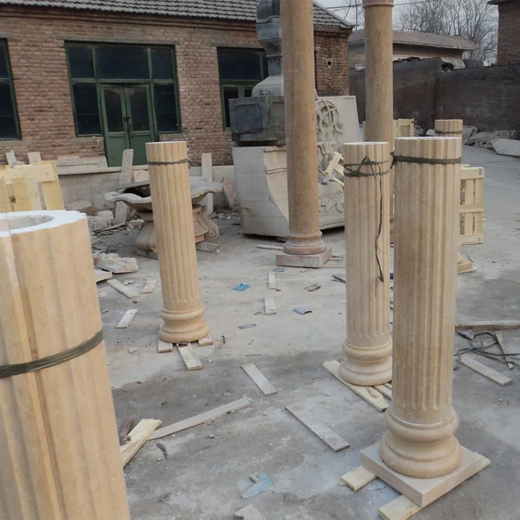 Factory price hand carved natural stone beige marble column pillar designs