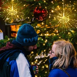 120 LED 8 Modes Dimmable Hanging Starburst Lights CHRISTMAS Firework Copper Fairy String Lights For Room Decoration Outdoor