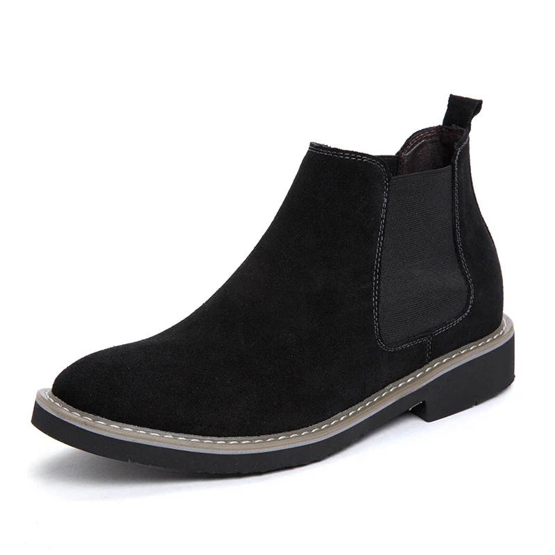 Men Genuine Leather Shoes High Cut Height Increasing Fashion Design Performance Chelsea Boots Men Suede