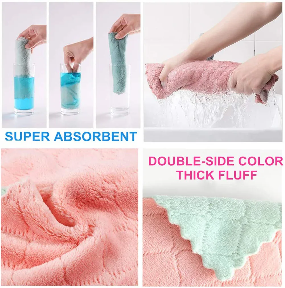 10pcs Microfiber Towel Absorbent Kitchen Cleaning Cloth Non-stick Oil Dish Towel Rags Napkins Tableware Household Cleaning Towel