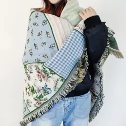 Rawhouse original design custom jacquard woven rugs with tassels tapestry throw blanket