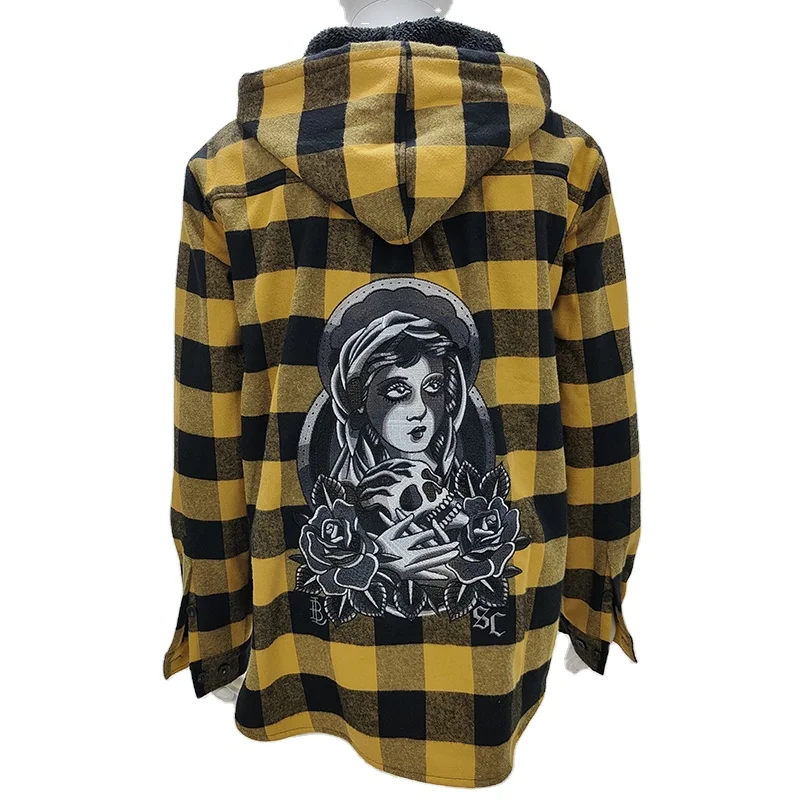 Custom Made Casual Outdoor Back embroidery Wool Lining Long Sleeves Hoodie Varsity Plaid Jacket For Men
