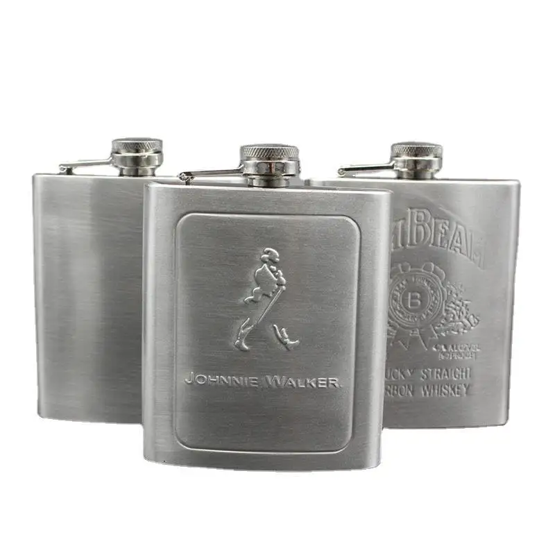 ZQ200 7OZ Hip Flasks Set Funnel and Wine Cups Luxury Stainless Steel Alcohol Whiskey Bottle Print Wine Gift Flask Set