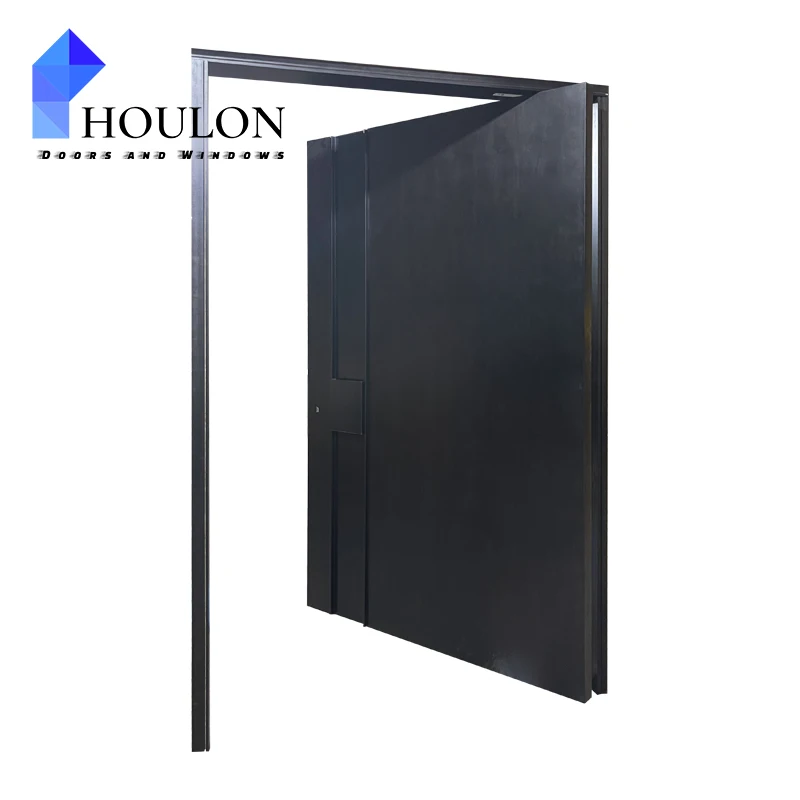 American Style Walnut Solid Wood Exterior Swing Door Metal Wood Veneer Plywood Front Entry Door