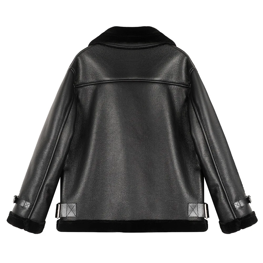 Lamb lapel zipper Fur Winter Coat Real Sheep Fur lining Leather Jacket Shearling Wool Coat Oversize Outwear