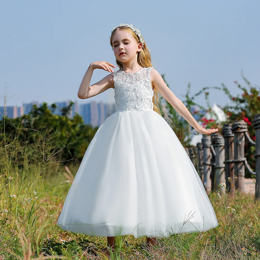 2024 New Party Dress Wholesale Little Girls Pageant Children Long Wedding Frock Design Ball Gowns Birthday Dress