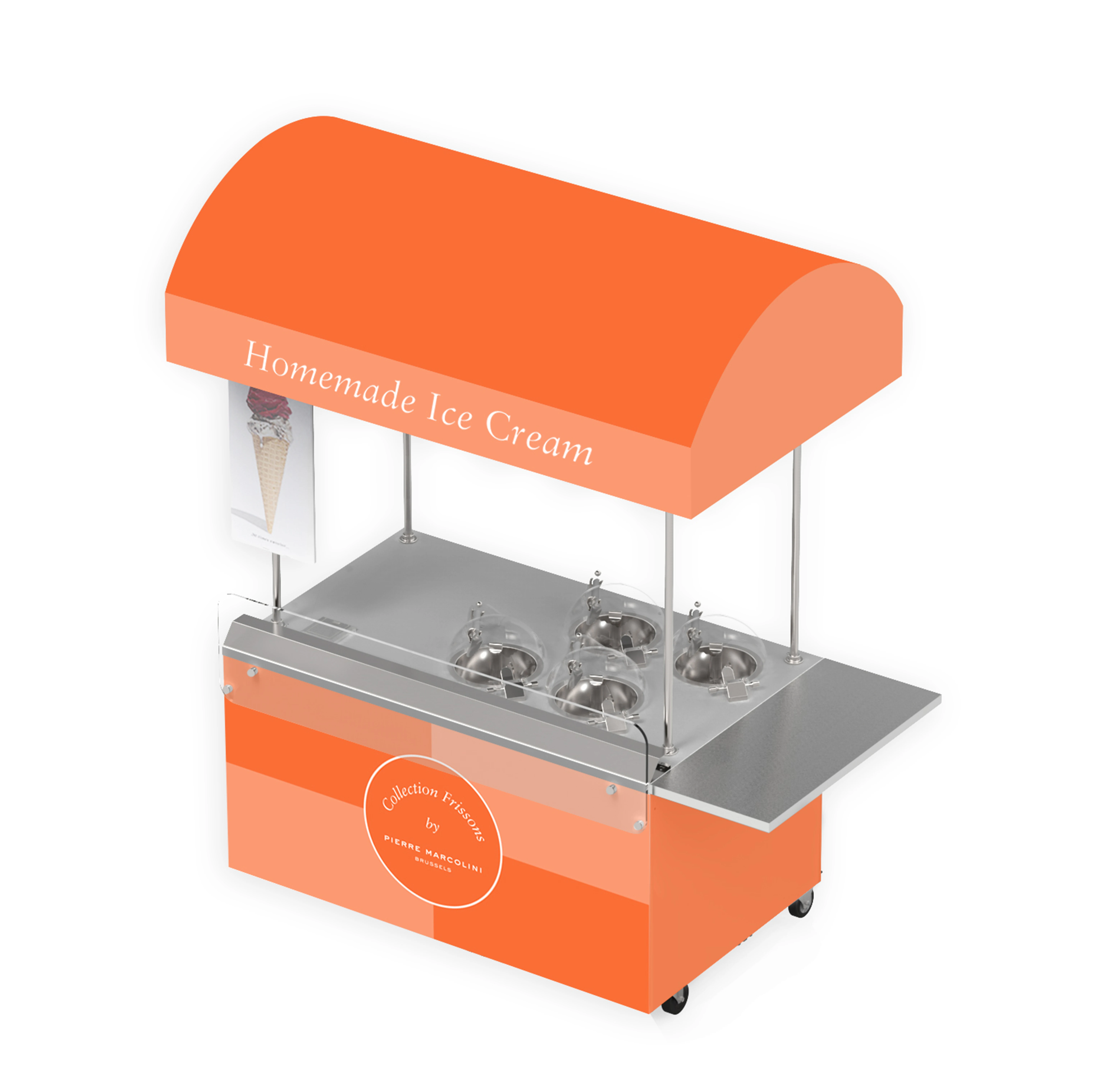 Gelato CART outdoor fresh gelato 4 tubs continuous churning silky smooth texture Canopy & body with customer logo Customization