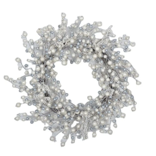 
White & silver berry christmas wreath fast delivery preserved pingpang chrysanthemum soap flower head with chiffon 