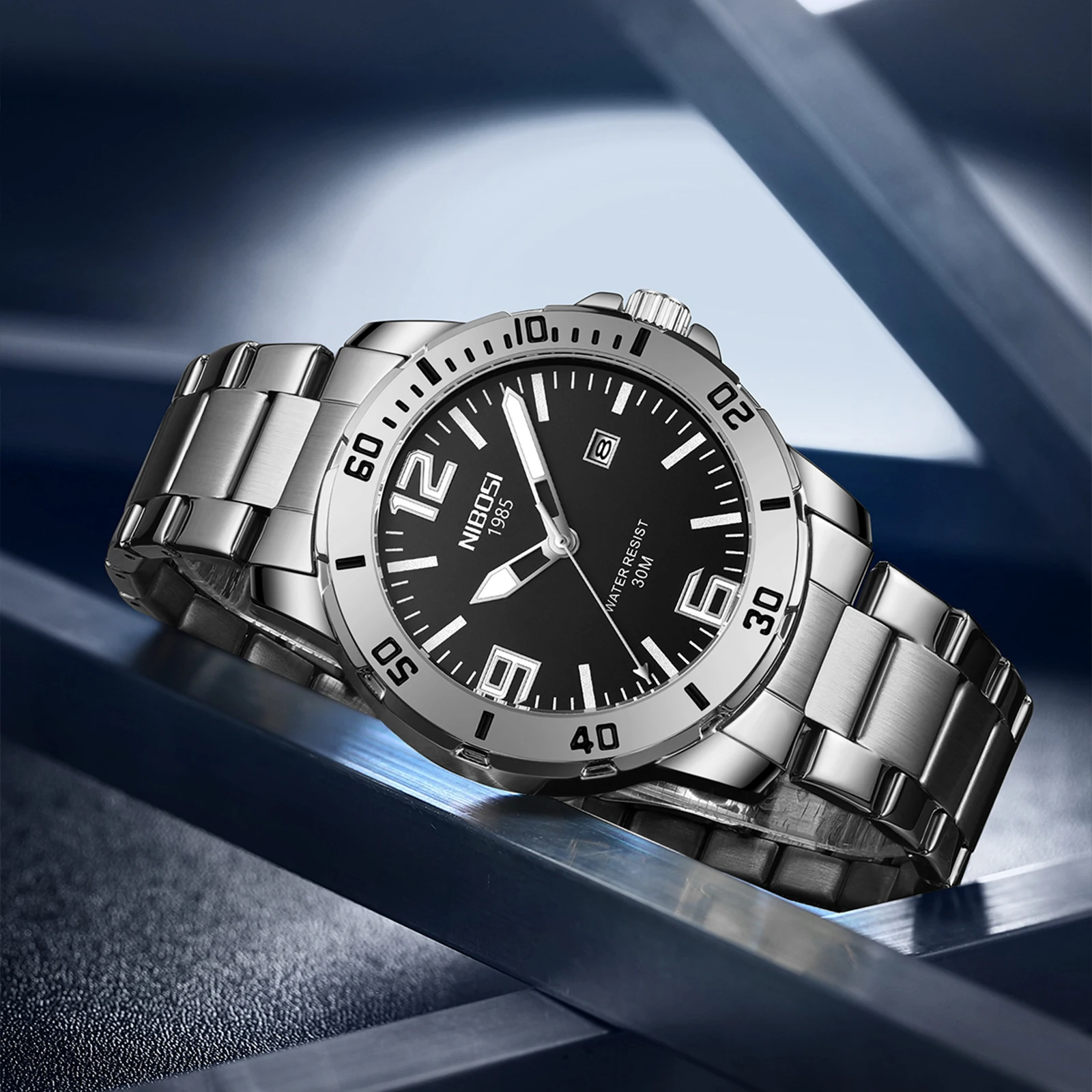 NIBOSI 2589 Luxury Design Quartz Watch Luminous Hands Stainless Steel Strap Men Watches