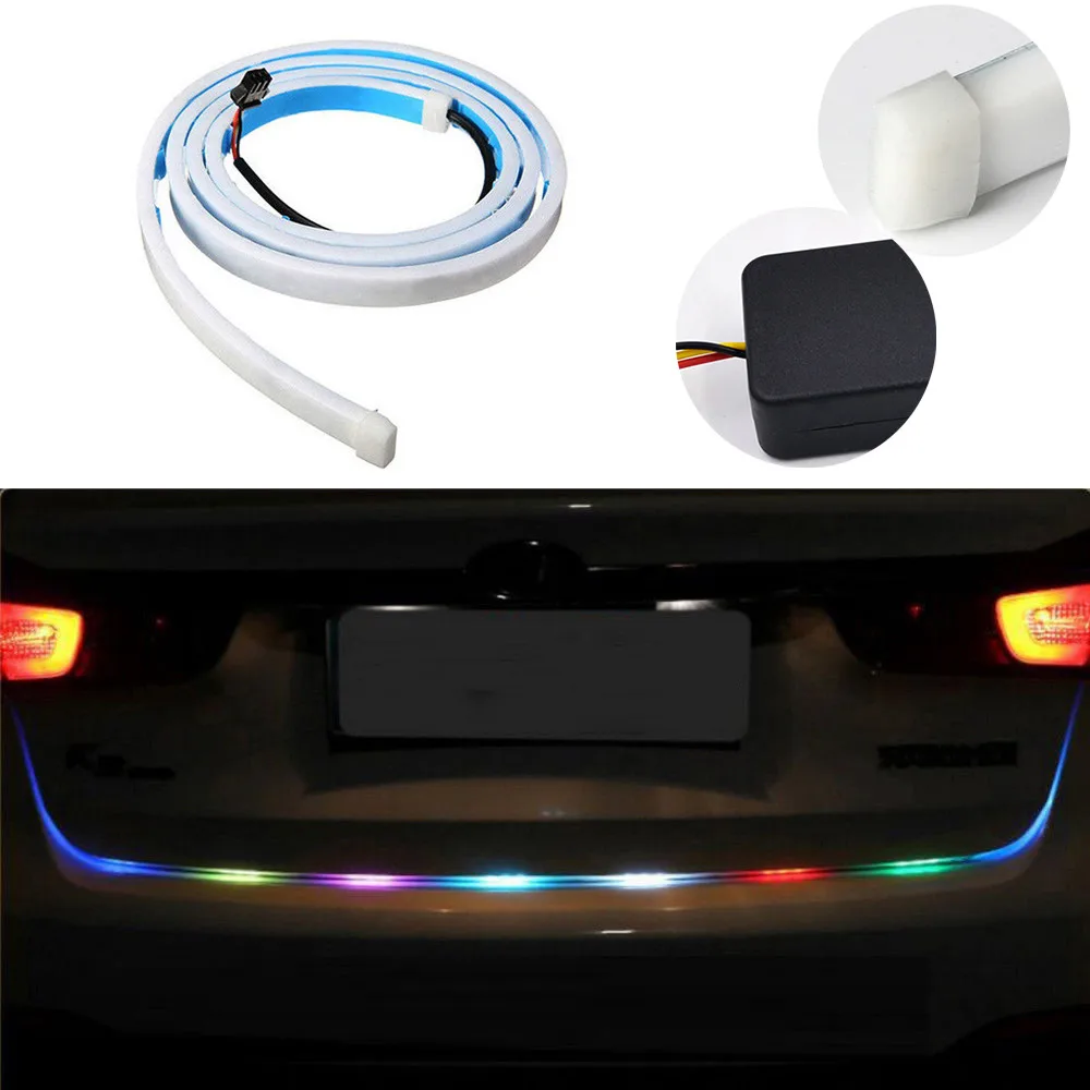 120cm LED Strip For Car RGB Tailgate Trunk Turn Signal Light Bar Strip Colorful Flash Water Running Reverse Lamp #280799