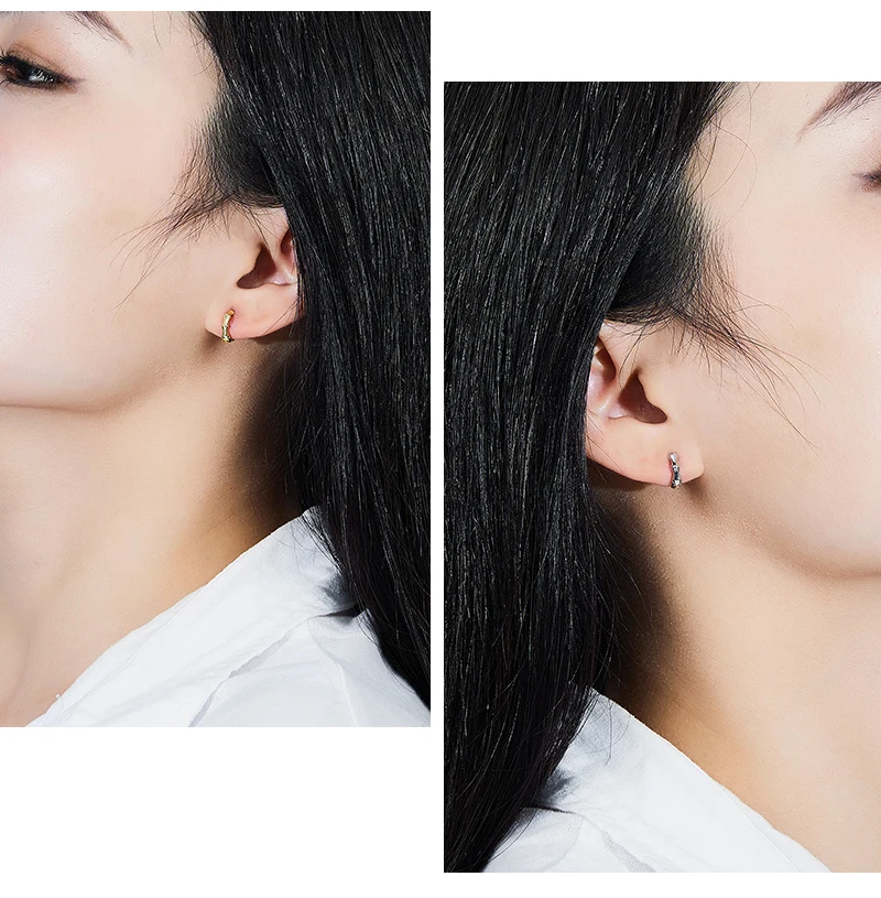 925 Sterling Silver Bamboo Joint Huggie Earrings Trendy Minimalist Personality Small Hoop Earrings Gold Plated For Women