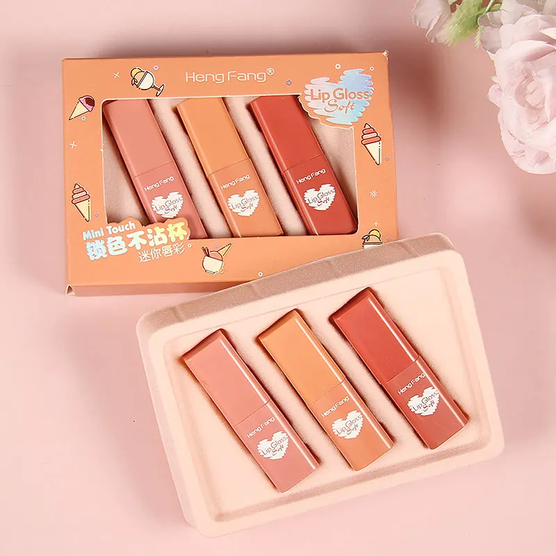 H7049  Mini Cute Size Waterproof Long-lasting 3 color Gift-Set Cosmetics Makeup lip Tint lip gloss set