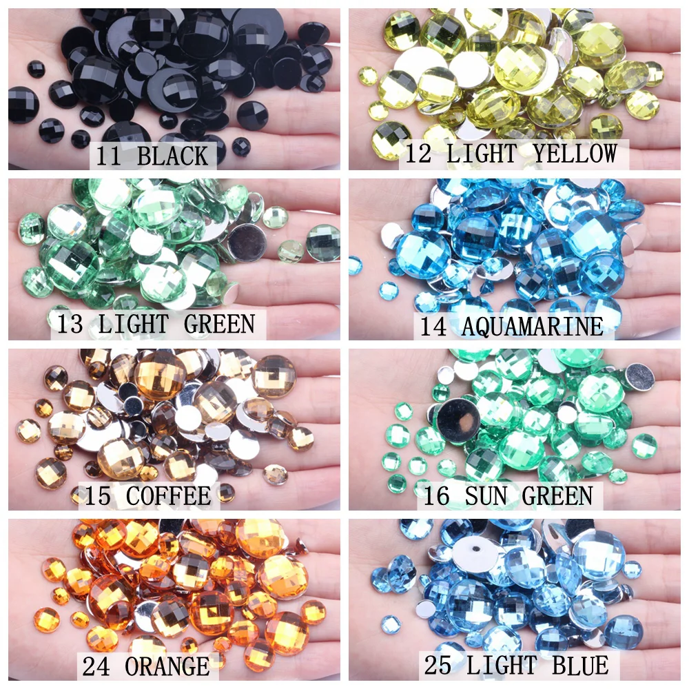 Acrylic Beads Wholesale Flat Back Round Earth Facets Many Colors 8mm 50pcs Nail Rhinestone Glue On Beads For Jewelry Making