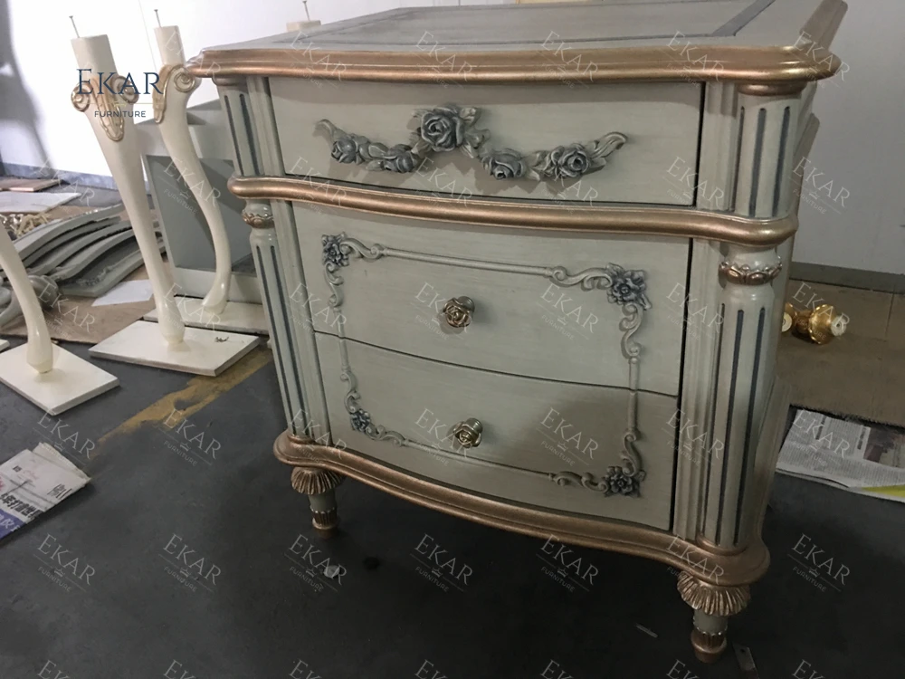 Antique Bedside Table Hand Carved Wood Nightstand With Drawer