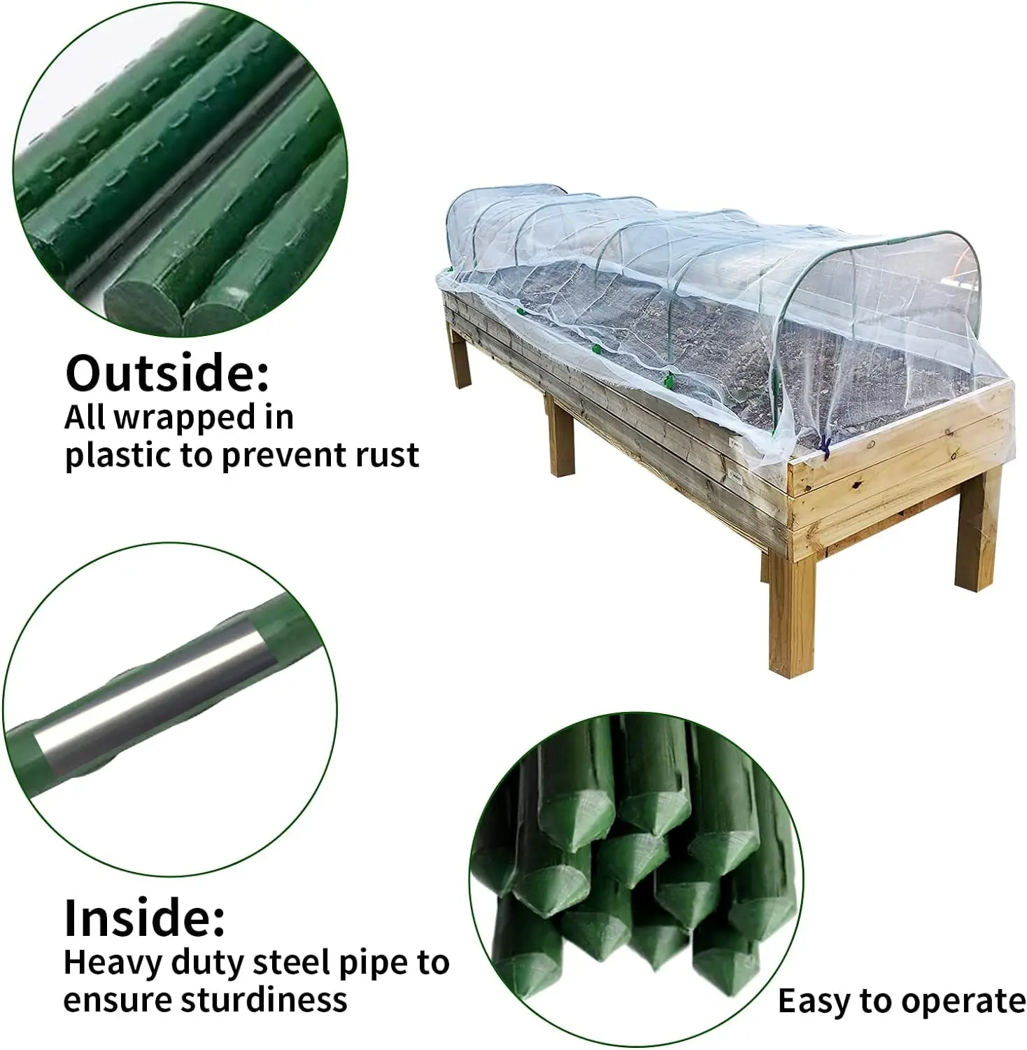 Garden poles green greenhouse frame structure tunnel greenhouse for tomato vegetables growing pipes 6PCS