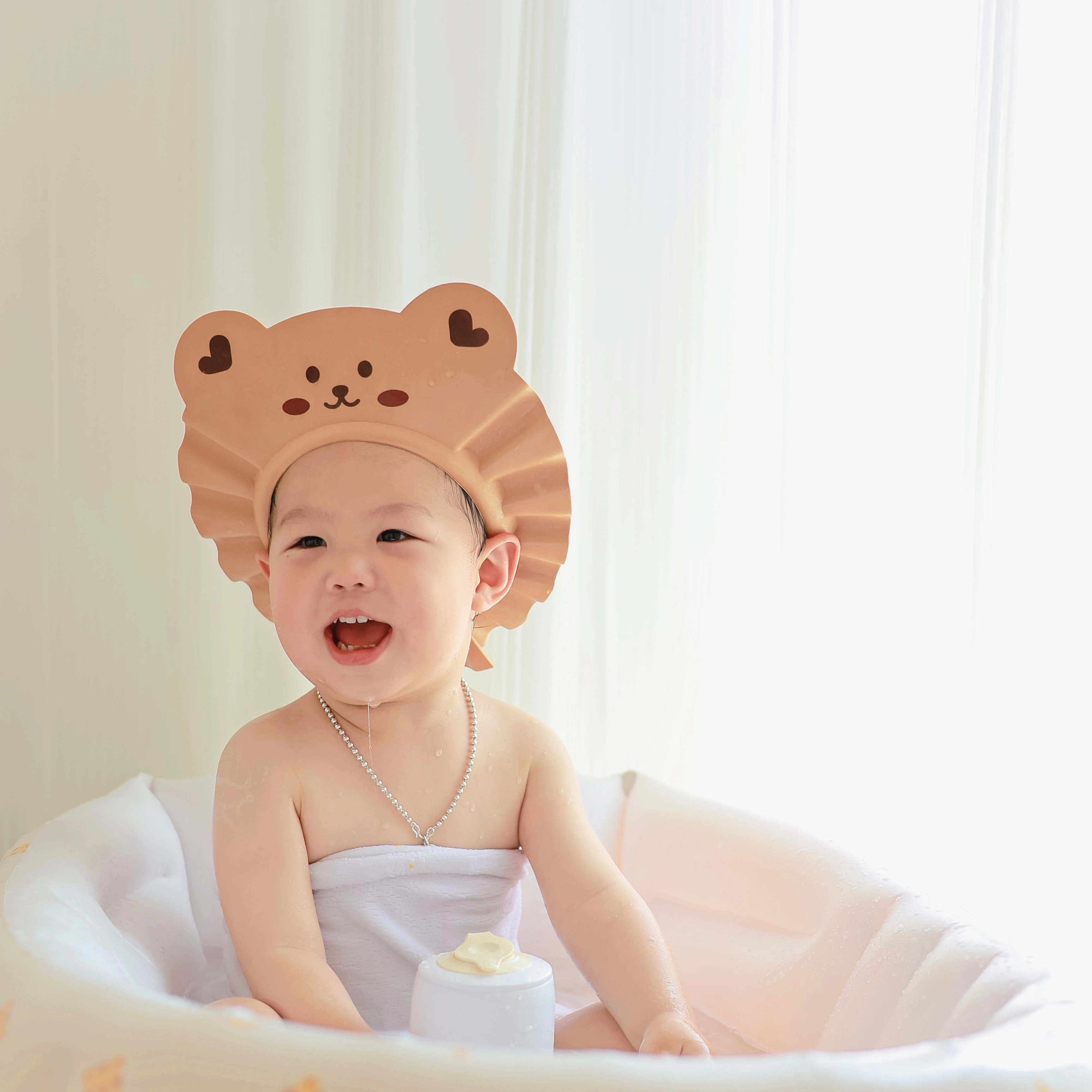 Adjustable Cartoon Cat Baby Bathing Shower Hood Kids Waterproof Ear Protection Hat Cute Shampoo Cat for Boys Girls
