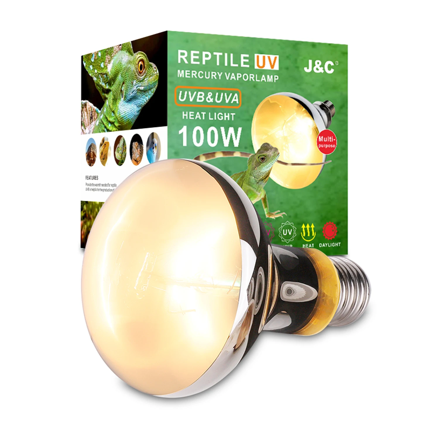 J&C UVA/UVB Mercury Vapor Lamp Heat Lamp reptile led reptile dome lamp for Tortoises Reptiles