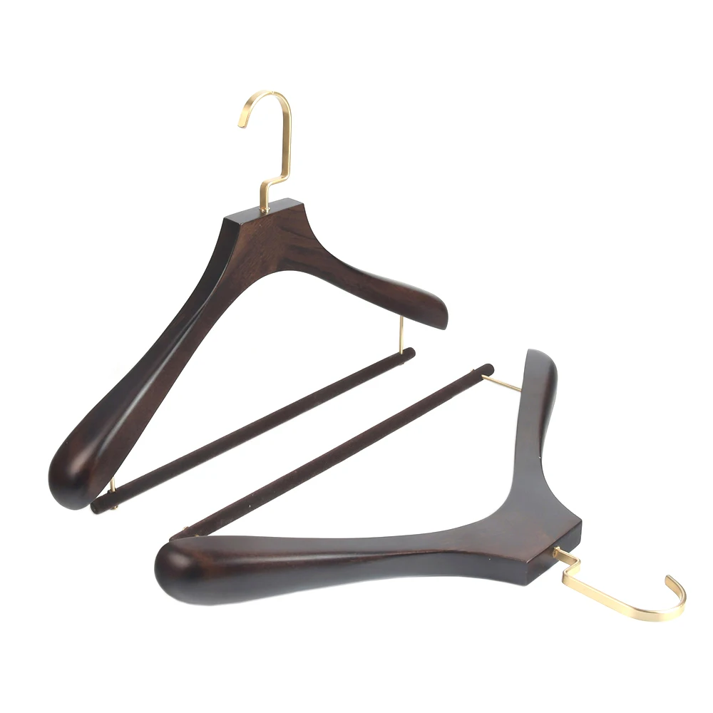 Custom Logo Hanger Classic Flat Head Wooden Coat Hangers with Locked Bar