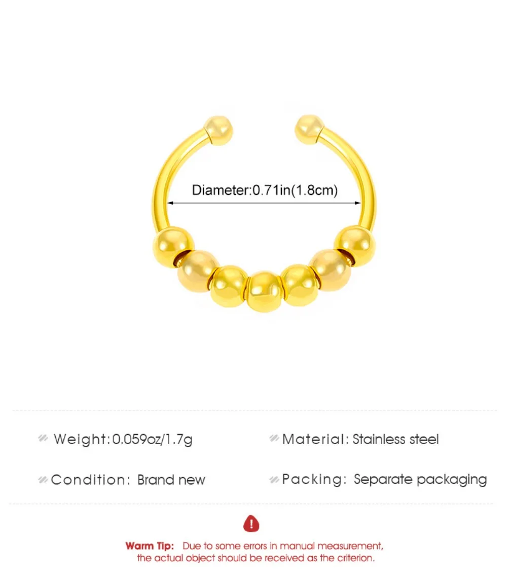 Adjustable Waterproof Stainless Steel Anxiety Ring for Stress Relief with Bead Accent