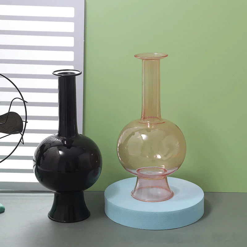 56H Retro blue vase hydroponic glass vase classical Chinese flower arrangement glass vase