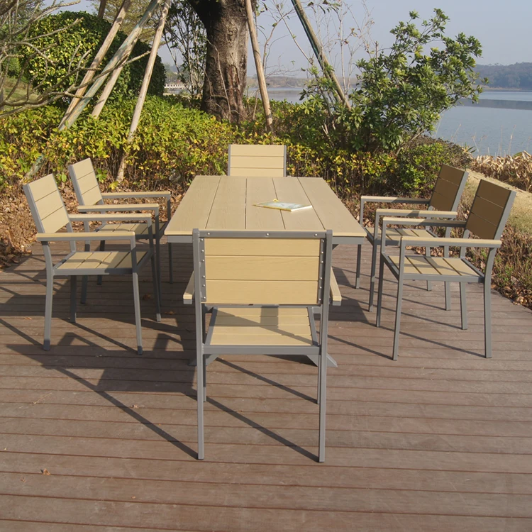 all weather plastic wood luxury patio garden outdoor dining table set