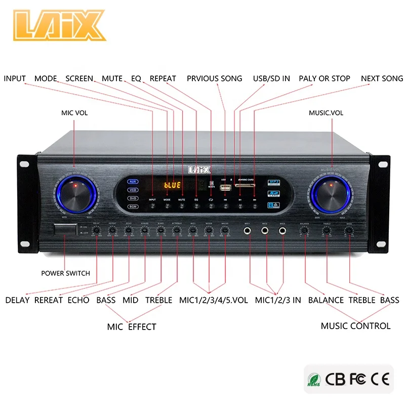  Laix LX-390 200W профессионального вещания усилитель с динамиком (8 Ohm 2 каналов фоновой музыки стерео портом