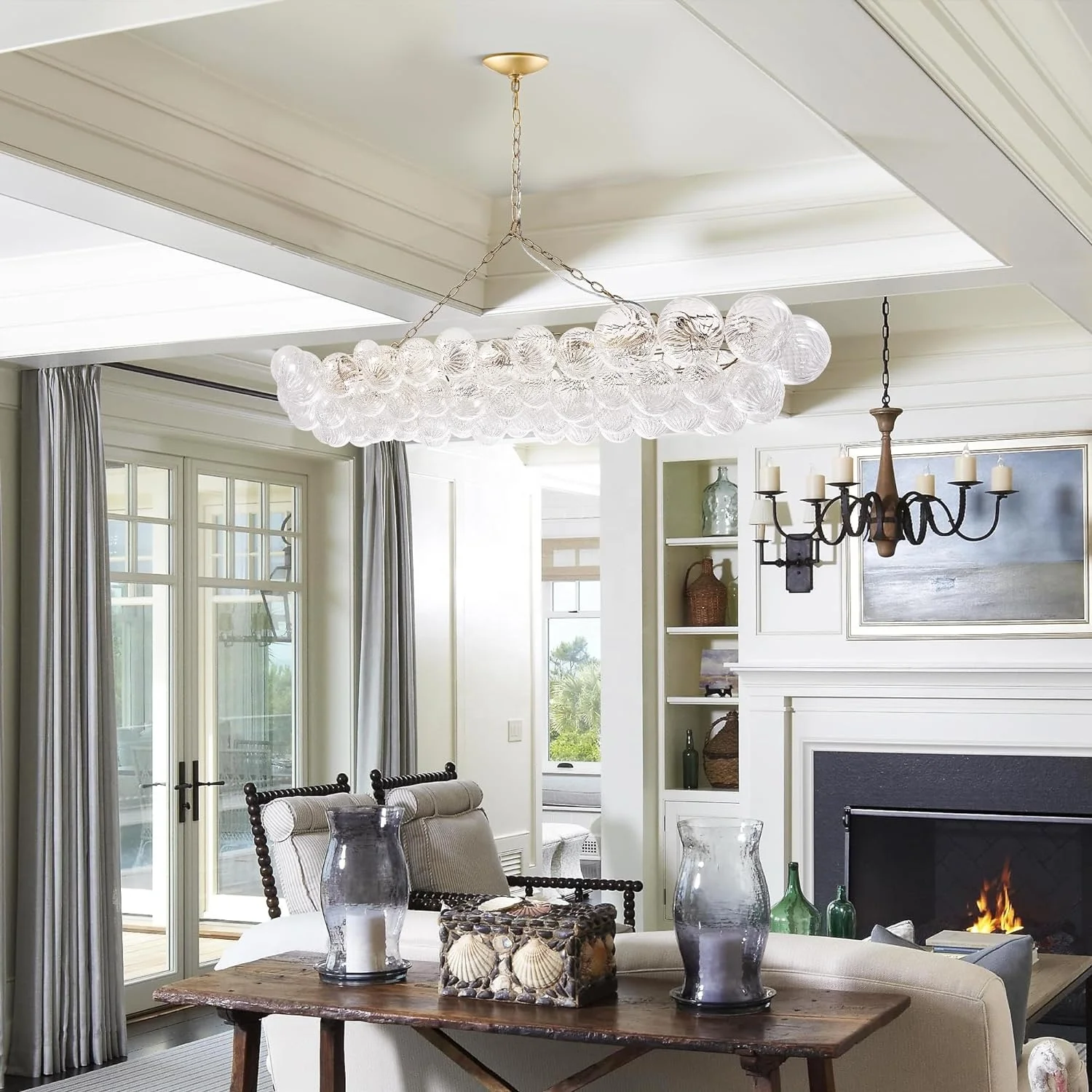 Nordic Design Home Lighting Modern Ceiling Lamp Rectangular Corridor Lights Glass Ball Clear Bubble Chandelier Hanging Lamp