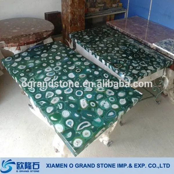 Decorative unique blue agate stone table tops blue semi precious transparent table top