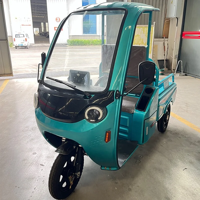 2024 New Design 3-Wheel Steel Electric Trike Closed Body Cargo Tricycle with Windshield Motorized 60V Electron Drive