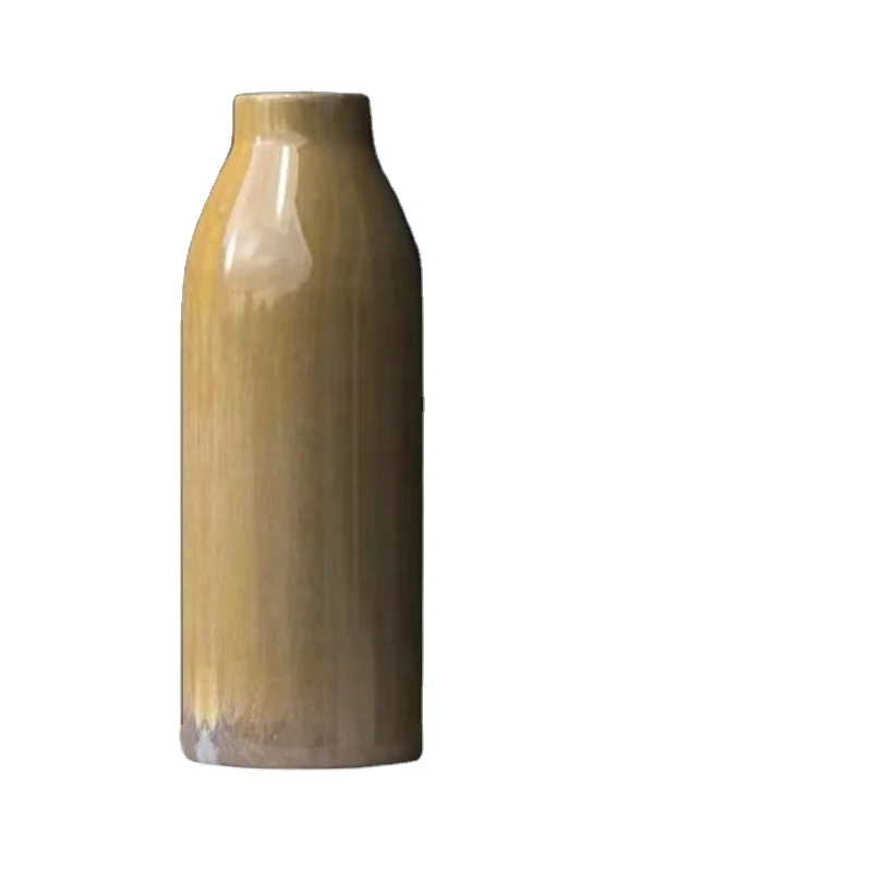 Tall Yellow Reactive Glazed Ceramic Vase Bathroom Decor Accessories