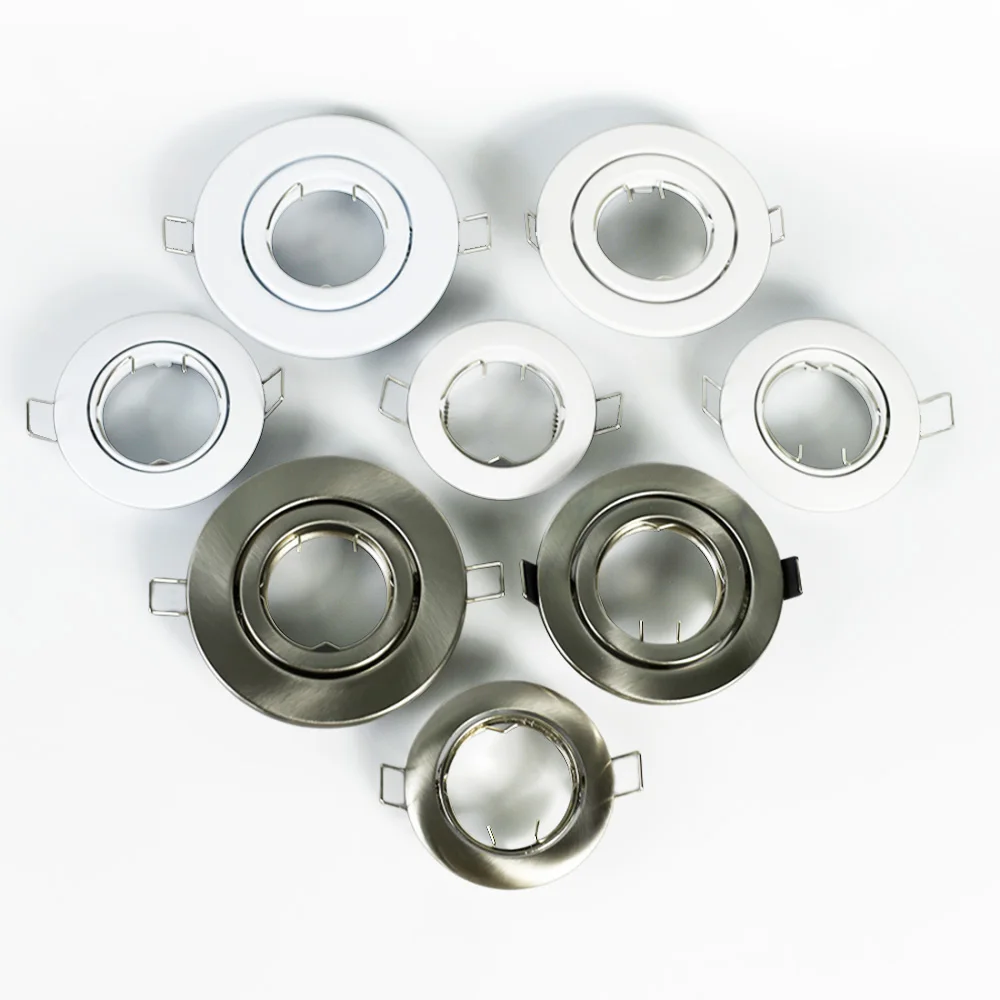 10x Modern GU10 Downlights for Ceiling, Round Matt White Metal Frame for Recessed Ceiling Lights, Tilt Swivel Spotlight