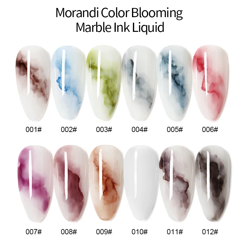 AS Most Popular UV 12 Colors Morandi Color Blooming Marble Ink Liquid High Quality Nail Gel Polish