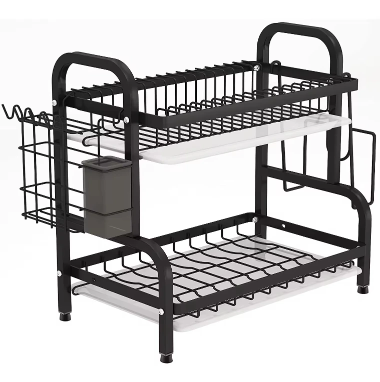 2-Tier Metal Kitchen Over the Sink Dish Drying Rack Utensil Cutting Board Holder Tableware Organizer Kitchen Storage Racks