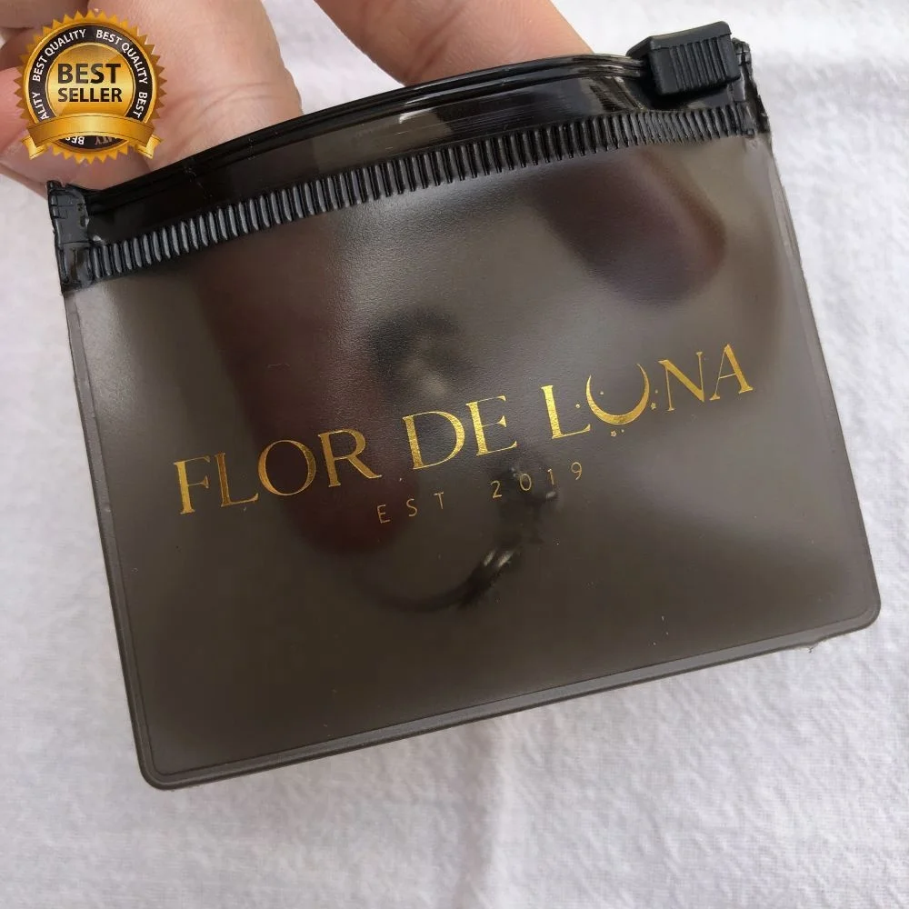 Small mini frosted black pvc plastic ziplock pouch with gold foil logo for accessories rings jewelry packaging zipper bag