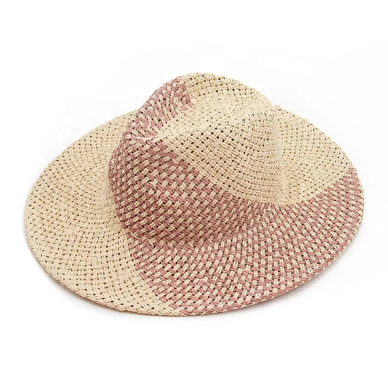 Two Tone Color 100% Paper Pattern Straw Panama Hat For Men Women Summer