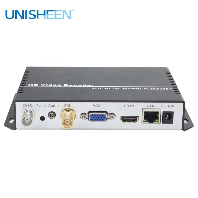 Видеодекодер NDI, низкая эффективность, SRT RTSP UDP RTMP H.265 H.264 IPTV UHD Ip к SDI VGA HDMI выходу