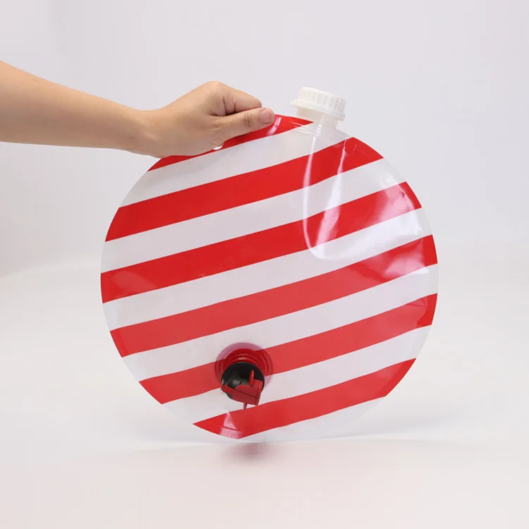 Logo Printing Round Shape Drink Beverage Juice Fruit Wine Liquid Spout Packaging Aluminum Foil Bags with Dispenser